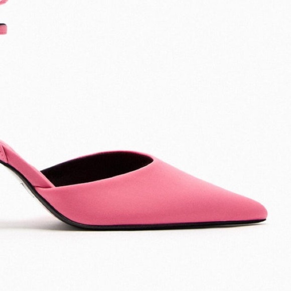 NWT. Zara Pink Heeled Fabric Slingback Shoes. Size 6,5. - Picture 3 of 6